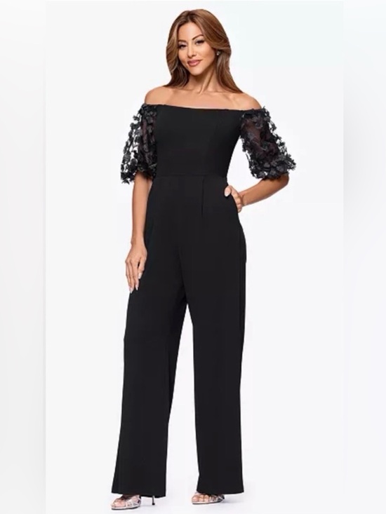 Xscape Pants - NWT XSCAPE "Belle" Floral Black Jumpsuit 8P